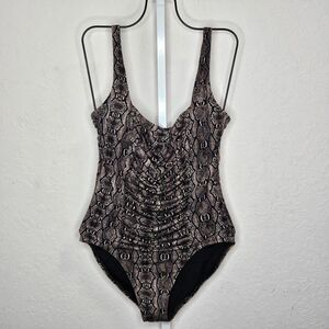 Calvin Klein Brown Snakeskin Print One Piece Bathing Swim Suit Size 14